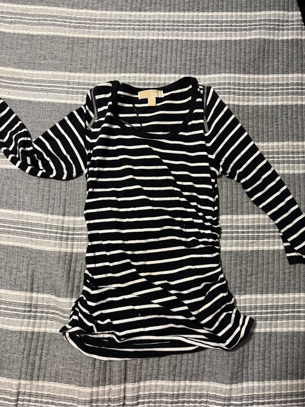 Michael Kors Black & White Striped Long Sleeve Tee